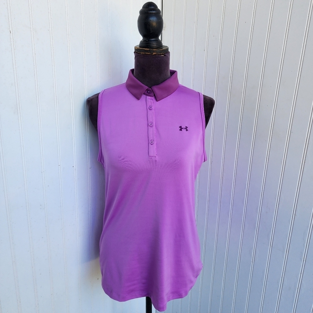 Under Armour Heat Gear Purple Stretch Sleeveless Top Golf Pickleball Tennis Sz M